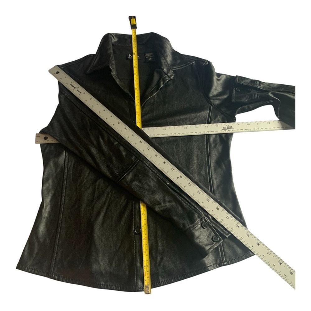 NY Jeans Shirt Coated Leatherette Fabrication Long Sleeve Shacket Casual Black S - Picture 9 of 10